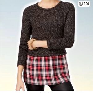 SANCTUARY Layered Flannel Contrast Sweater Sz Small